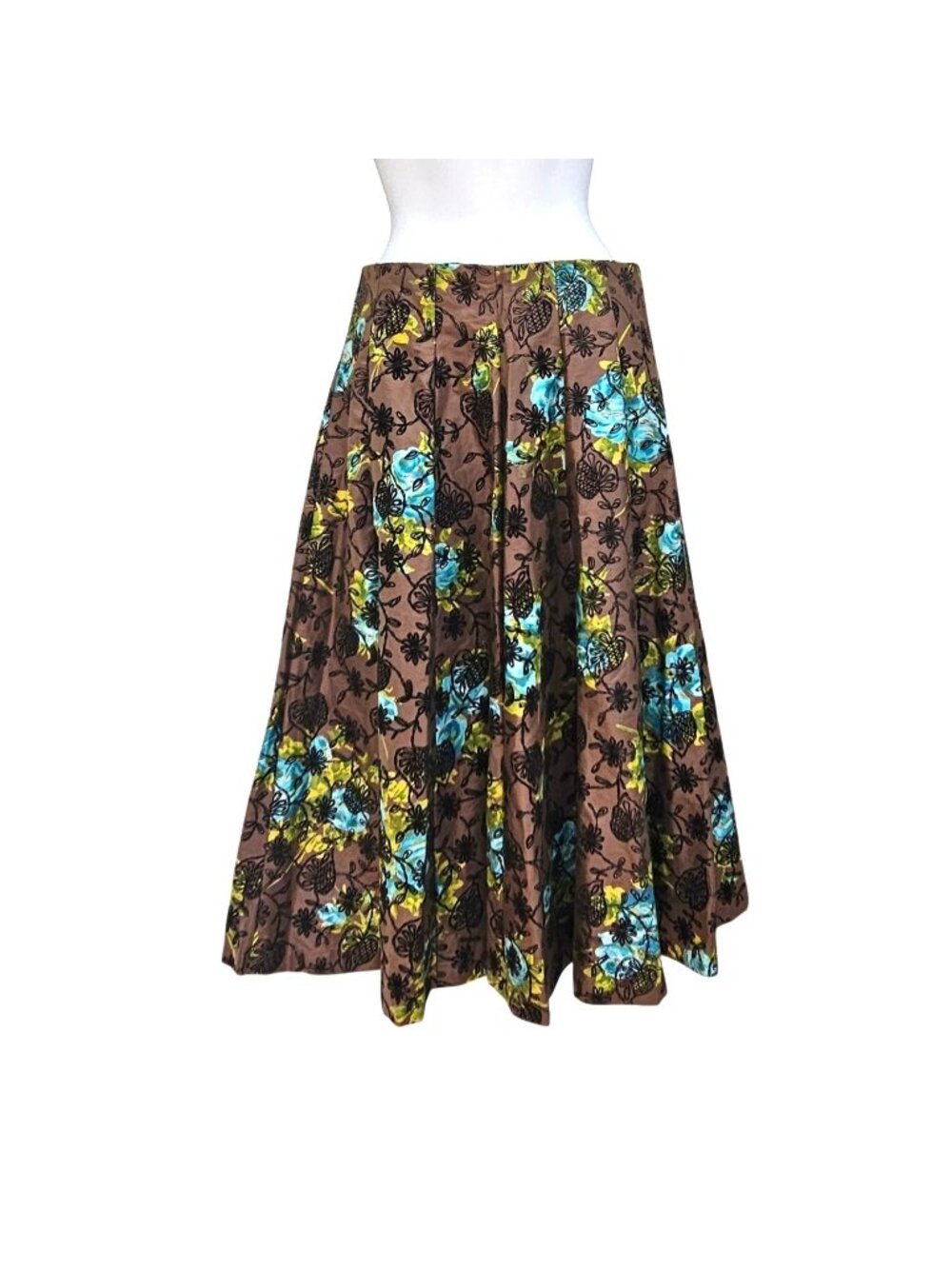 Vintage 1950s Flocked Chintz Full Circle Skirt Rockabilly Pinup Swing XS - Picture 11 of 11